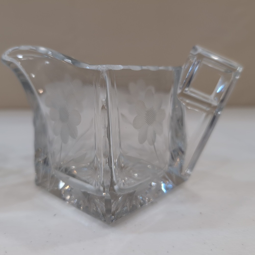 VTG Heisey Etched Daisy Crystal Creamer Sugar Quator #355 Set + Matching Pitcher - Picture 2 of 11